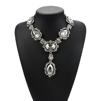 Exaggerated Jewelry Alloy Glass Crystal Clavicle Chain Temperamental Popular Inlaid Jewel Water Drop Necklace - Wanita Store