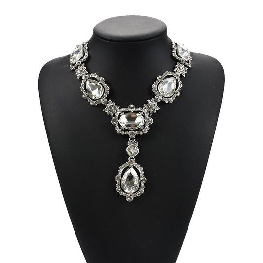 Exaggerated Jewelry Alloy Glass Crystal Clavicle Chain Temperamental Popular Inlaid Jewel Water Drop Necklace - Wanita Store