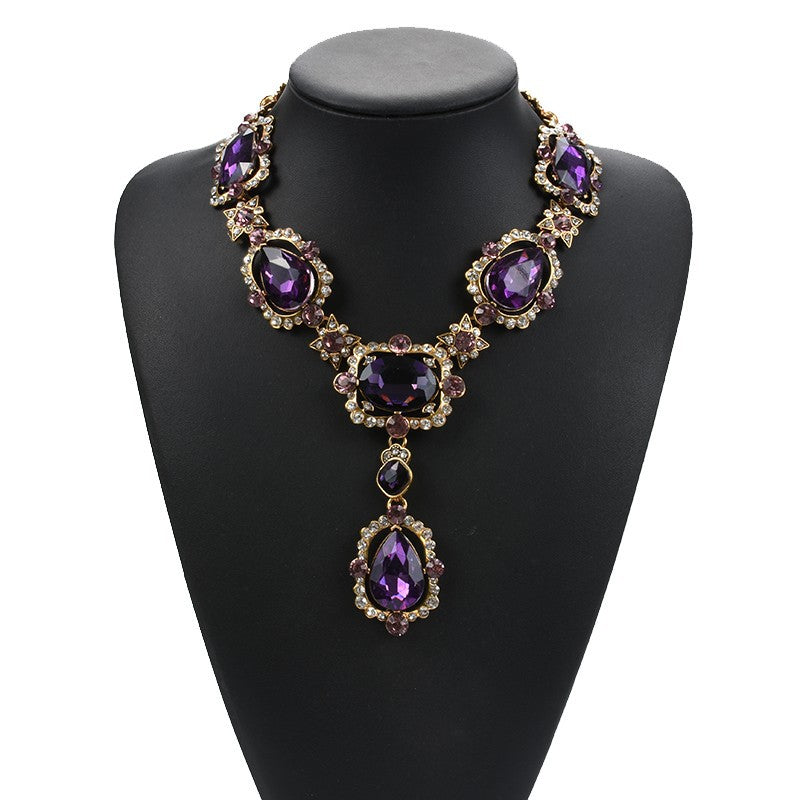 Exaggerated Jewelry Alloy Glass Crystal Clavicle Chain Temperamental Popular Inlaid Jewel Water Drop Necklace - Wanita Store