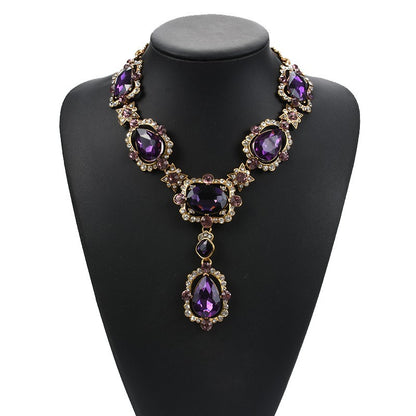 Exaggerated Jewelry Alloy Glass Crystal Clavicle Chain Temperamental Popular Inlaid Jewel Water Drop Necklace - Wanita Store