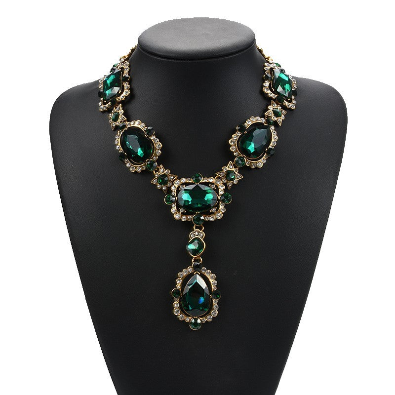 Exaggerated Jewelry Alloy Glass Crystal Clavicle Chain Temperamental Popular Inlaid Jewel Water Drop Necklace - Wanita Store