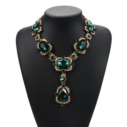Exaggerated Jewelry Alloy Glass Crystal Clavicle Chain Temperamental Popular Inlaid Jewel Water Drop Necklace - Wanita Store
