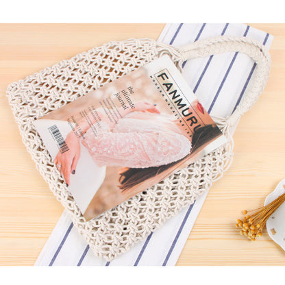Solid Color One Shoulder Woven Bag Trendy Women Mori Straw Bag Degrees Handmade Cotton String Net Pocket Beach Bag - Wanita Store
