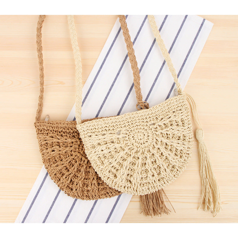 Crossbody Hand-Woven Bag Casual Simple Straw Bag Seaside Vacation Beach Bag