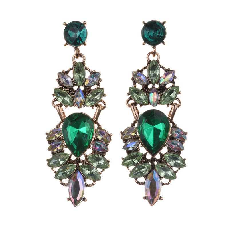 Ornament Exaggerating Earrings Retro Alloy Trendy Earrings Geometric Abstract Diamond Embedded Long Earrings - Wanita Store