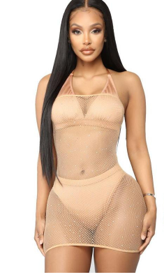 Chest-Wrapped Rhinestone Sexy Lingerie Spot Drill Starry Fishnet Clothes Uniform Temptation