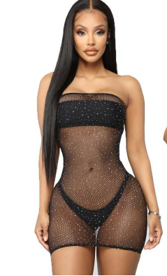Chest-Wrapped Rhinestone Sexy Lingerie Spot Drill Starry Fishnet Clothes Uniform Temptation