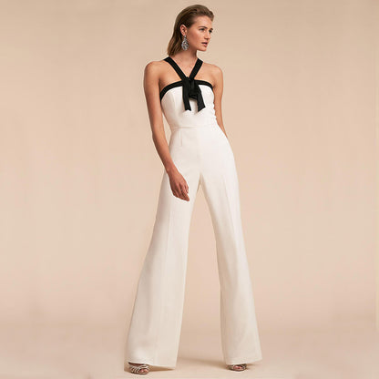 New Women Clothing Contrast Color Suspender Hot White Women Jumpsuit - Wanita Store