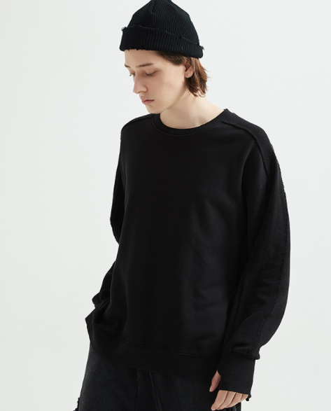 Autumn Winter Main Push Terry Loose-Fitting plus Size Pullover Washed Retro High Street Pullover Patchwork Sweatshirt