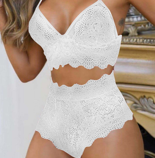 Ensemble de lingerie sexy en dentelle à trois points, séduction sexy grande taille