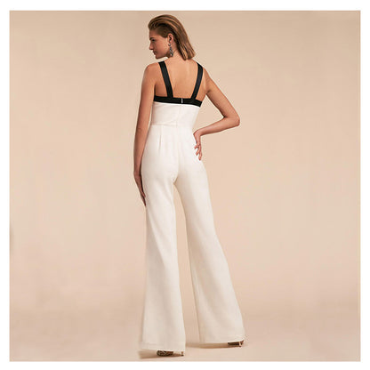 New Women Clothing Contrast Color Suspender Hot White Women Jumpsuit - Wanita Store