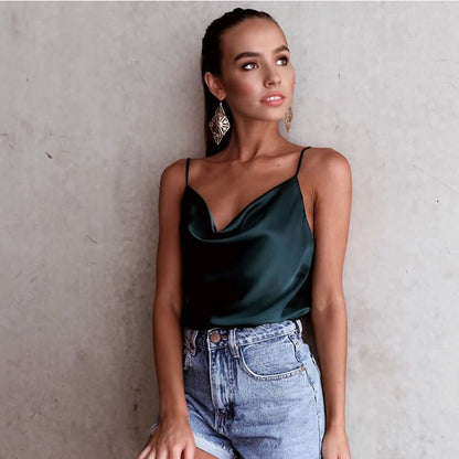 Solid Color Camisole Bottoming Chiffon Shirt Top Women Clothing - Wanita Store