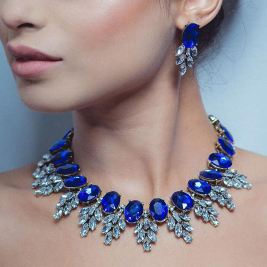 Accessories Handmade Exaggerated Colorful Crystal Necklace Earrings Suite - Wanita Store