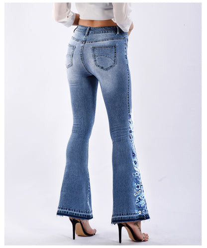 Women Denim Bell-Bottom Pants 3D Machine Embroidery Denim Women Autumn Denim Wide Leg Trousers Plus size - Wanita Store