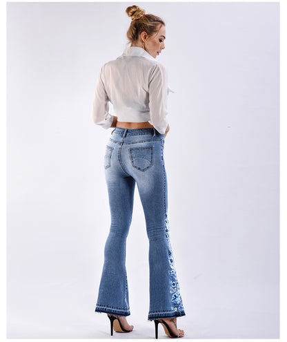Women Denim Bell-Bottom Pants 3D Machine Embroidery Denim Women Autumn Denim Wide Leg Trousers Plus size - Wanita Store