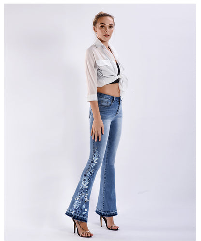 Women Denim Bell-Bottom Pants 3D Machine Embroidery Denim Women Autumn Denim Wide Leg Trousers Plus size - Wanita Store