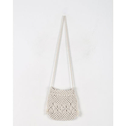 Woven Bag Women Crossbody Bag Cotton Thread Straw Bag Shoulder Handmade Bag Drawstring Woven Bag Beach Bag - Wanita Store