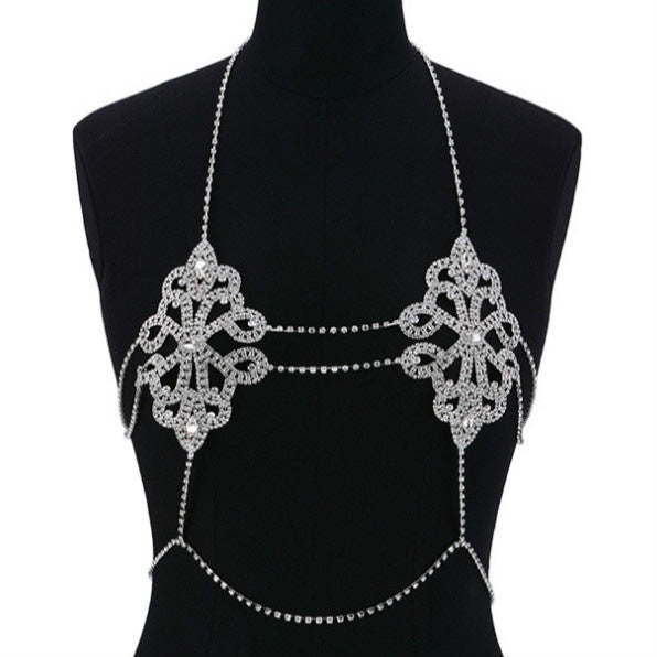 Jewelry Bikini Crystal Rhinestone Sexy Chest Necklace Trendy Female Geometric Abstract Diamond Body Cha Accessories - Wanita Store
