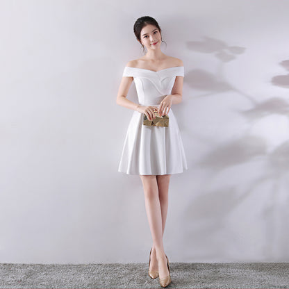 Toast Dress Bride Spring Wedding Summer Red Short off Shoulder Wedding Dress - Wanita Store