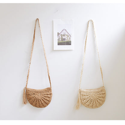 Crossbody Bag Women Handmade Straw Bag Shoulder Tassel Crochet Woven Bag Vacation Beach Bag - Wanita Store