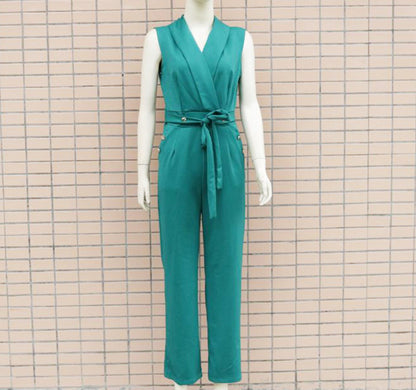 Spring Summer Women Clothing Button V-neck Sleeveless Slim Fit Bodysuit - Wanita Store