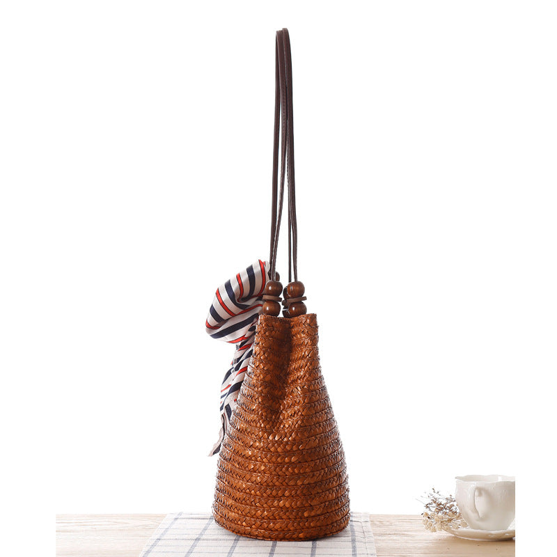 Shoulder Straw Bag Women Bag Seaside Holiday Woven Bag Straw Bag Beach Bag Silk Scarves Are Not Included