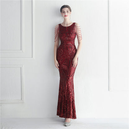 Craft Beaded Positioning Floral Sequin Star Wedding Prom Maxi Dress - Wanita Store