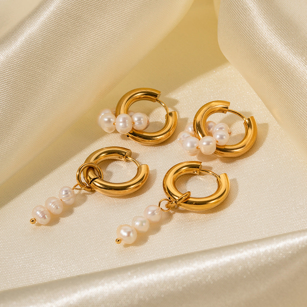 Earrings Wearring 18K Gold Plated Asymmetric Natural Fresh Water Pearl Embellished Ear Ring Earrings Jewelry Accessories - Wanita Store