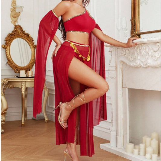 Sexy Sequ Belt Split High Open Dress Oversleeves Sexy Lingerie Set