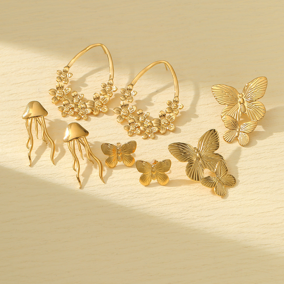 Summer Butterfly Titanium Steel Earrings for Women Arrival Light Luxury All Match Non Fading Floral Earrings for Women - Wanita Store
