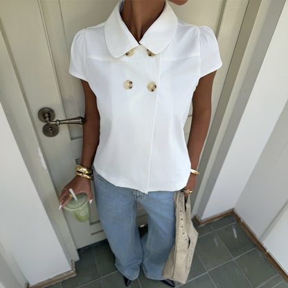 Haut t-shirt femme à manches courtes et boutonnage élégant Spicy Girl pour l'été