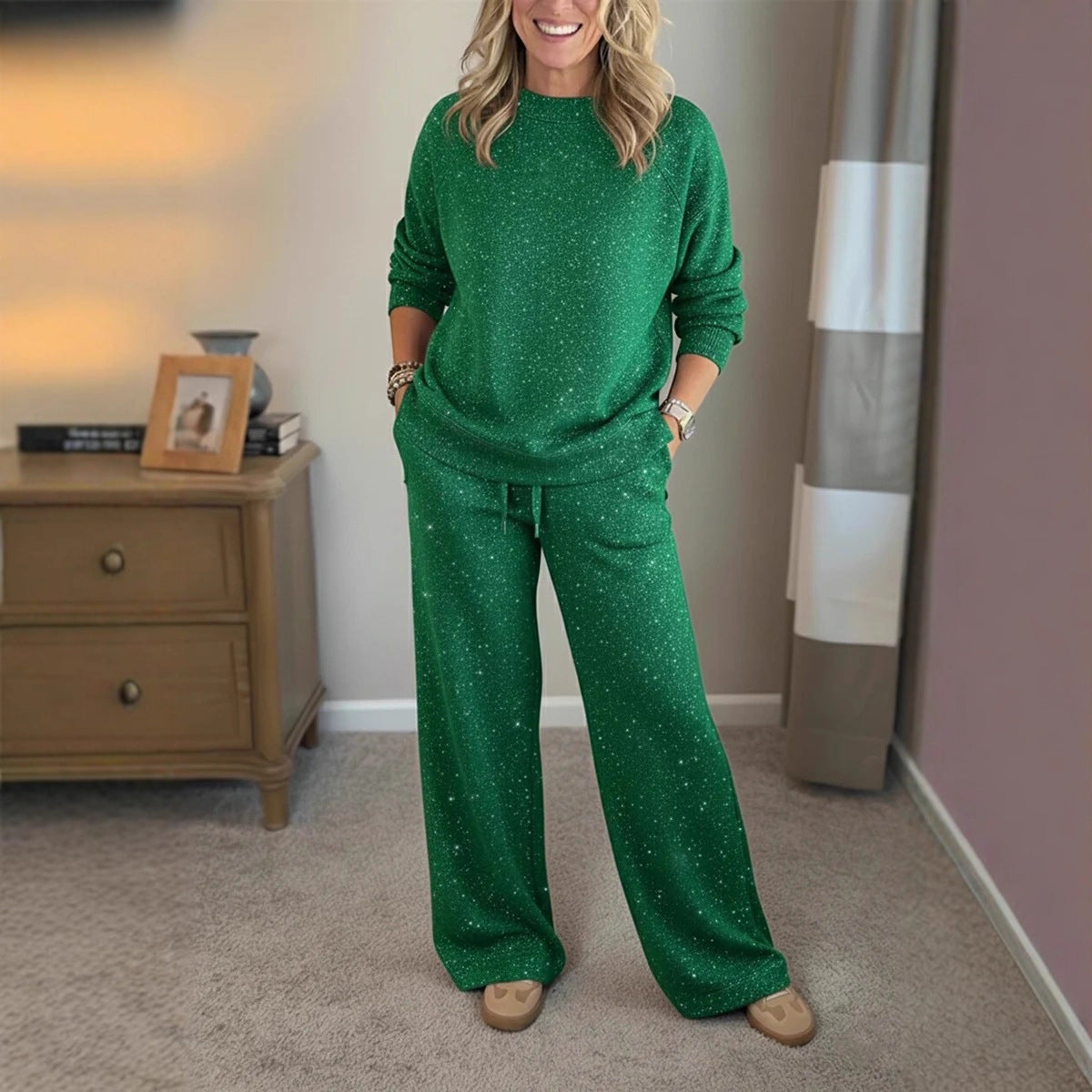 Women Festival Shiny Pant Two Piece Set