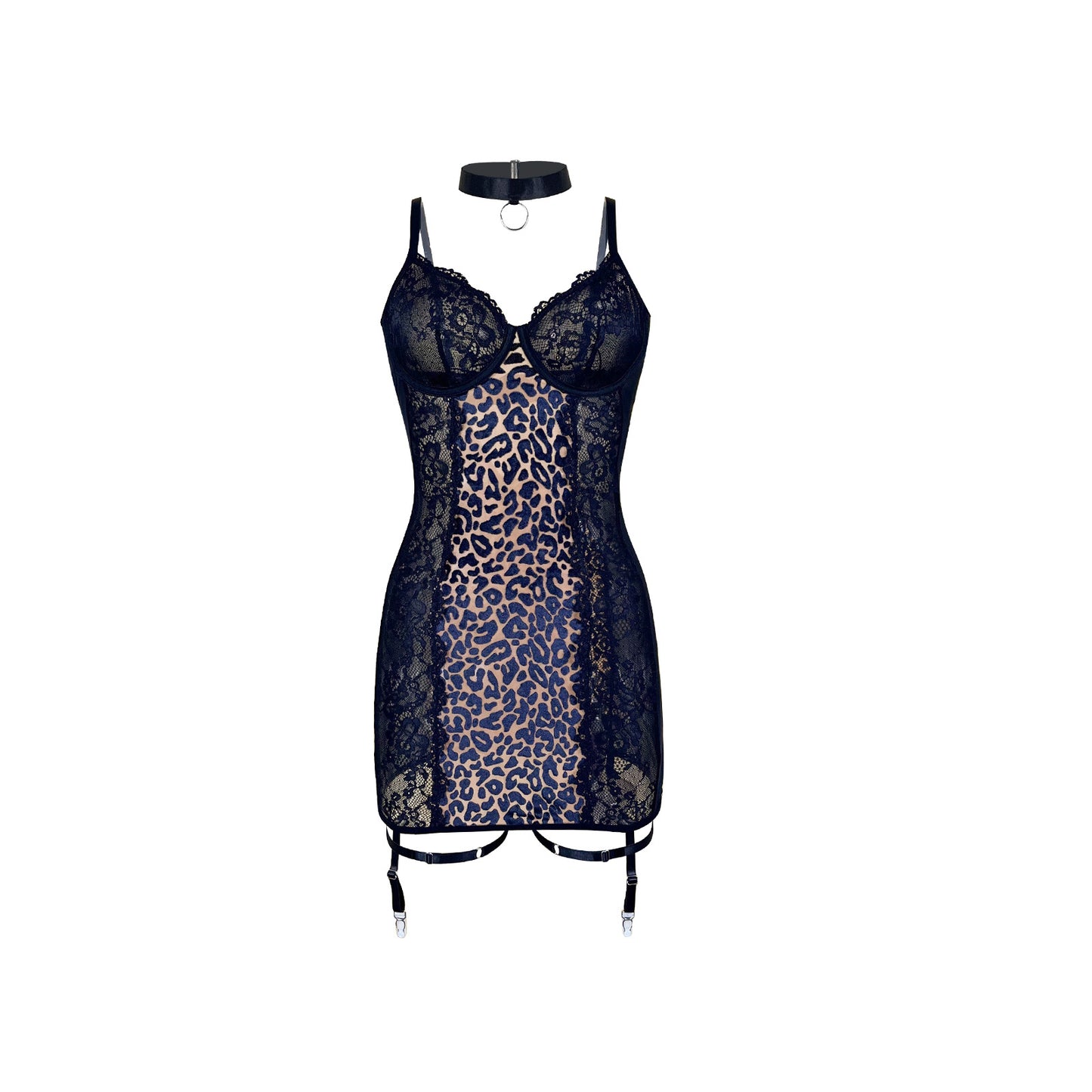 Sexy Leopard Print Lace Sexy Nightdress Women Memory Soft Underwire See through Mesh Camisole Hip Dress