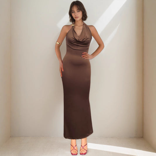V neck Elegant Halter Dress Women Summer High Grade Sexy Sheath Dress