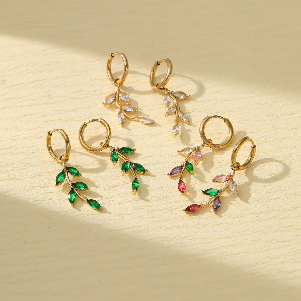 Simple Petal Leaf Zircon Titanium Steel Earrings Best Seller in Sweet High Sense Stainless Steel Studs - Wanita Store