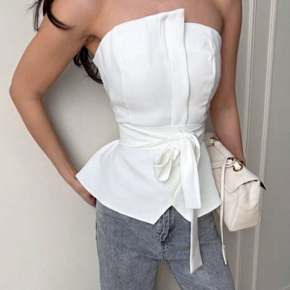 Top de tubo ajustado de verano con cintura anudada, a la moda con chaleco con abertura lateral, ropa de mujer