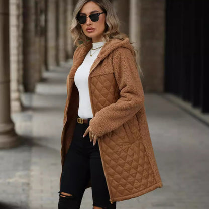 Autumn Winter Women Clothing Loose Hooded Zipper Plush Coat Coat - Wanita Store