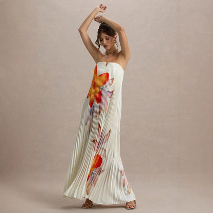 Bustier Imprimé Fluide Robe Longue Plissée Robuste Femme