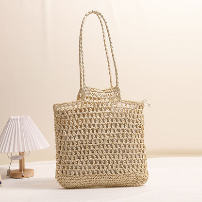 One Shoulder Hollow Out Cutout out Straw Bag Special Interest Design Straw Bag Woven Bag Vacation Beach Bag Women Bag - Wanita Store