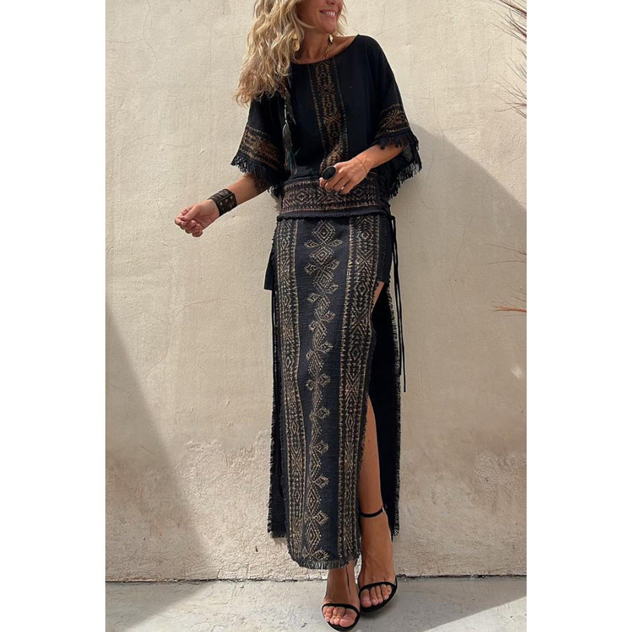 Spring Summer Tassel Batwing Sleeve Two Piece Set Loose Casual Print Women Set