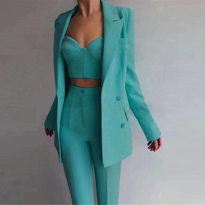 High Quality Casual Office Business Women plus Bra Pants Blazer Suit Set - Wanita Store