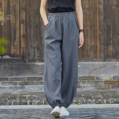 Spring Summer Cotton Linen Women Clothing Retro Stone Washed Ramie Bamboo Section Casual Trousers Women Cotton Linen Knickerbockers Yoga Pants - Wanita Store