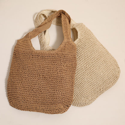 Large Capacity Shoulder Straw Bag Simple Straw Bag Woven Bag Vacation Beach Bag Casual Women Bag - Wanita Store