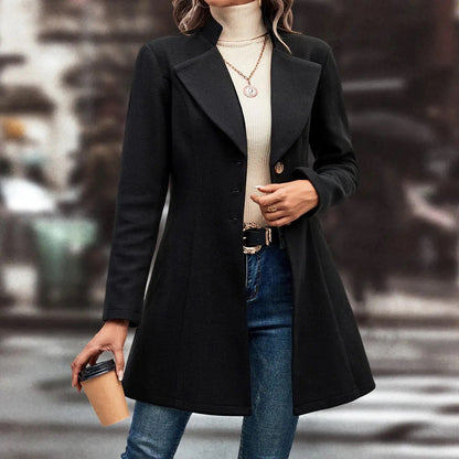 Women Clothing Fall Winter Lapels Slim Fit Wool Solid Color Coat - Wanita Store