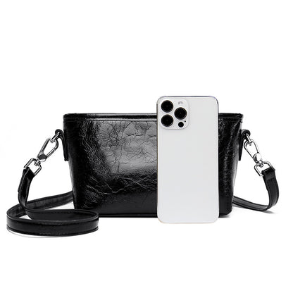 Leather Bag Simple Crack Messenger Bag Special Interest Shoulder Bag Large Capacity Bucket Bag Women - Wanita Store