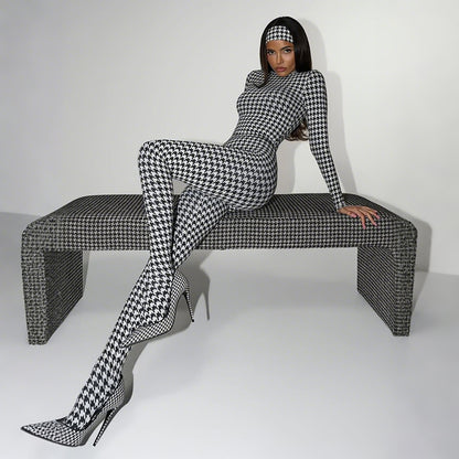 Autumn Winter Women Clothing Printed Turtleneck Long Sleeve Sexy High Waist Slim Fit Bodysuit - Wanita Store