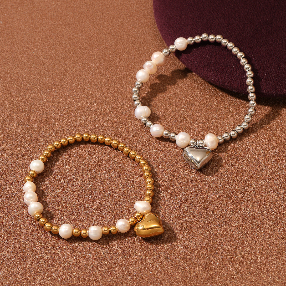 Pearl Heart Titanium Steel Bracelet Women Affordable Luxury All Match Beaded Stainless Steel Bracelet - Wanita Store