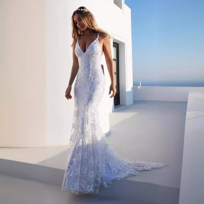 Women Sexy V neck White Cami Maxi Dress - Wanita Store