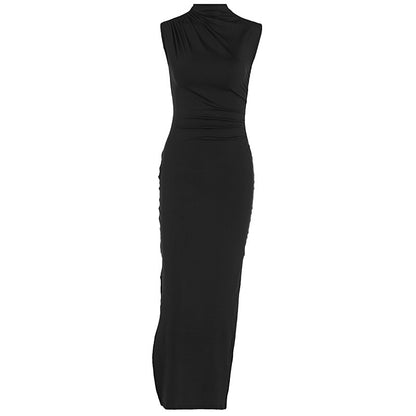 Summer Solid Color Split High Waist Slim Sexy Sleeveless Long Women Clothing Dress - Wanita Store