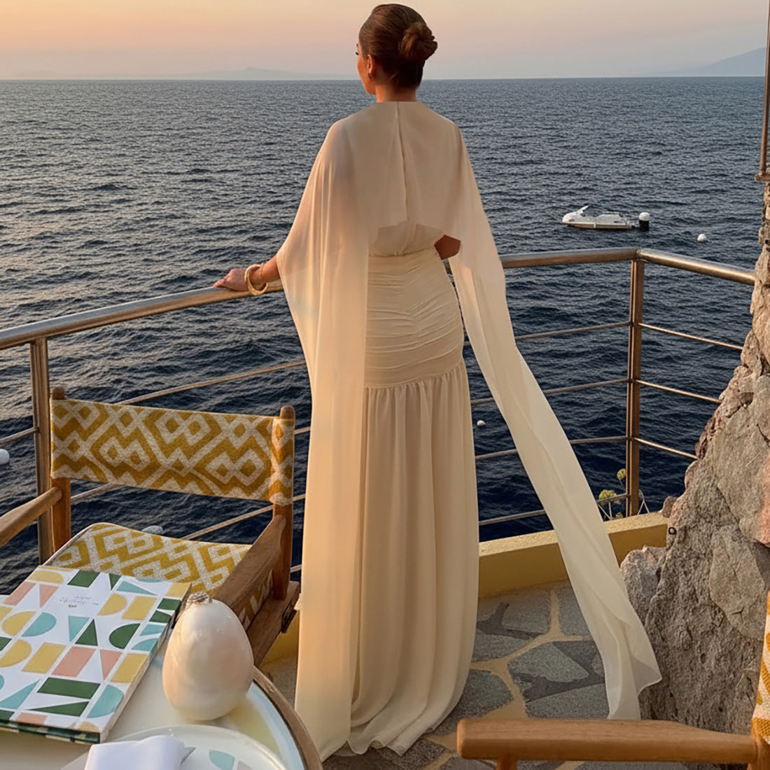 Autumn Winter Women Clothing Waist Controlled Sheath Pleated Ribbon Solid Color Dress